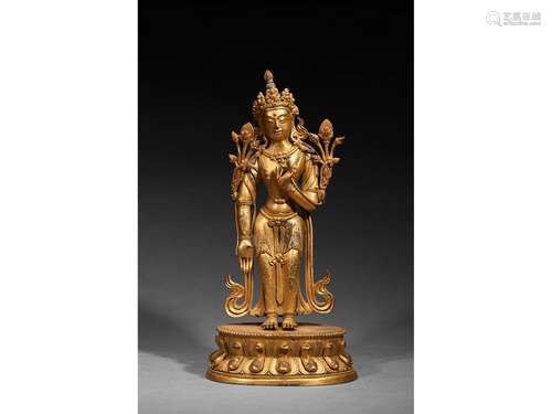 A GILT-BRONZE FIGURE OF STANDING BODHISATTVA