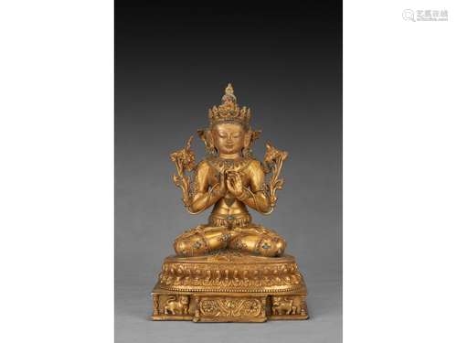 A GILT-BRONZE FIGURE OF MANJUSRI