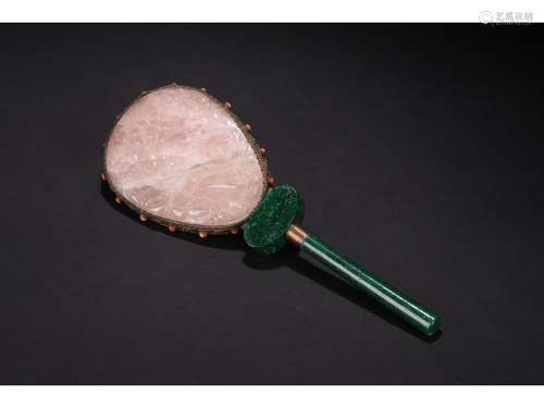 A BRONZE HARDSTONE HAND MIRROR