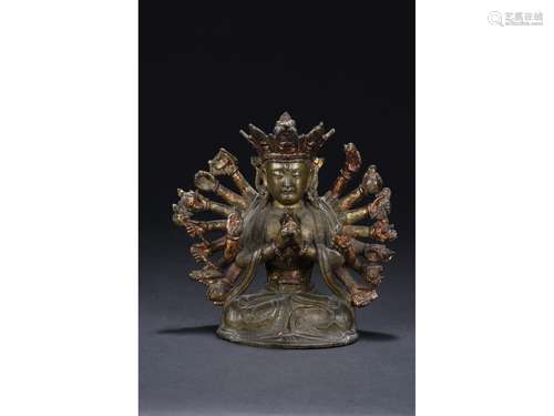 A PARCEL-GILT BRONZE AVALOKITESVARA