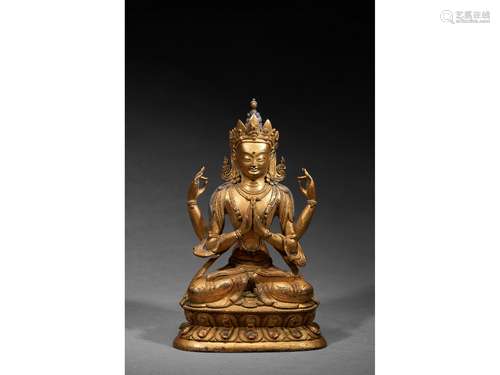 A GILT-BRONZE FIGURE OF AVALOKITESVARA