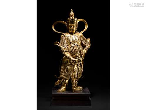 A LARGE GILT-BRONZE FIGURE OF GUARDIAN KING WEITUO