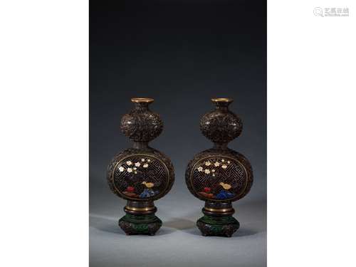 A PAIR OF ZITAN DOUBLE GOURD INCENSE BURNERS