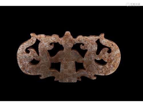 AN ARCHAIC JADE 'DOUBLE DRAGON' PLAQUE