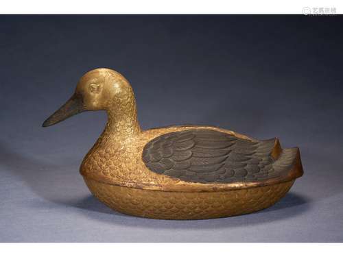 A GILT-BRONZE 'DUCK' BOX AND COVER