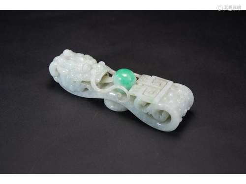 A JADEITE 'DRAGON AND PEARL' BELT HOOK