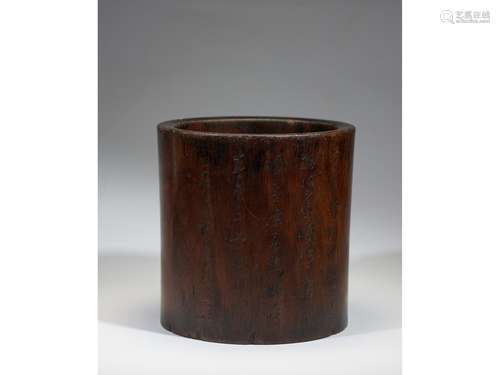 A ZITAN CARVED 'POEM' BRUSHPOT