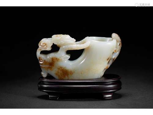 A WHITE JADE CARVED 'RAM HEAD' CUP