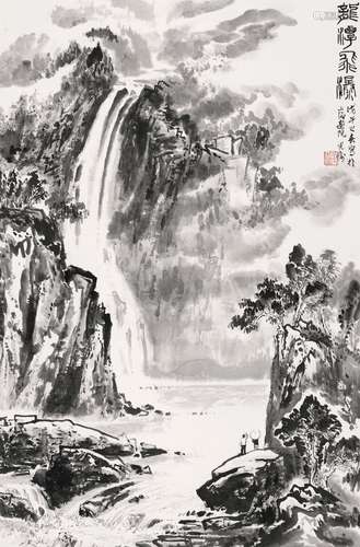 戊午（1978年）作 龙潭飞瀑 立轴 水墨纸本 金光瑜