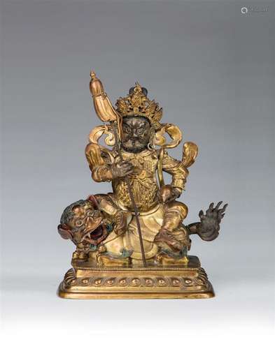 STATUETTE DE VAISHRAVANA EN BRONZE PARTIELLEMENT DORÉ CHINE, DYNASTIE QING, XVIIIème SIÈCLE