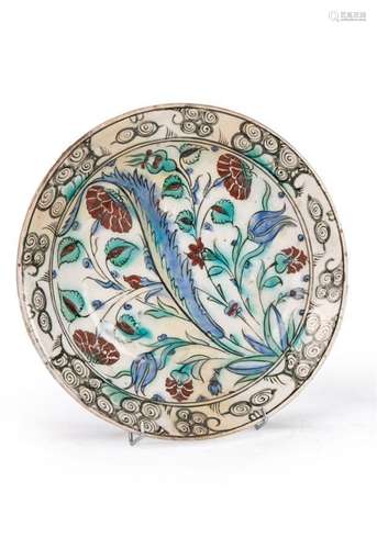 IZNIK - PLAT ROND EN CÉRAMIQUE SILICEUSE