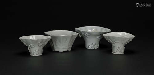 Qing - A Groups Of Four Dehua Wine Cups