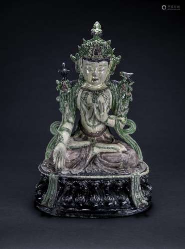 Ming -A Ceramic San Cai Figure Of Avalokitesvara