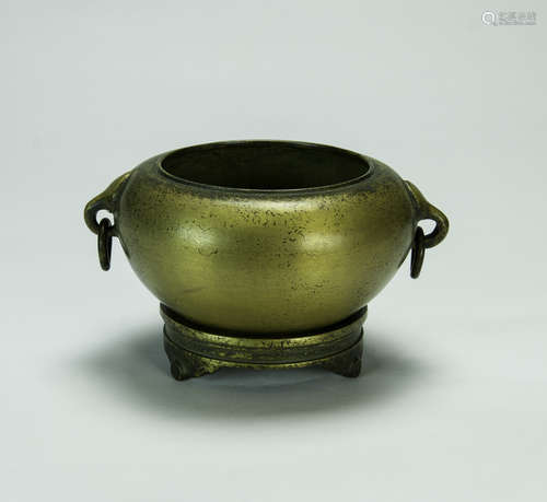 Qing - A Gilt-Bronze ‘Elephant Ears’ Censer And Stand