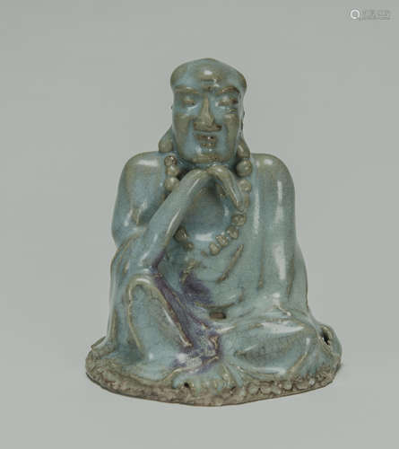 Ming - A Junyao Figure Of Luohan<br>H:15 cm. (5 7/8 in.)