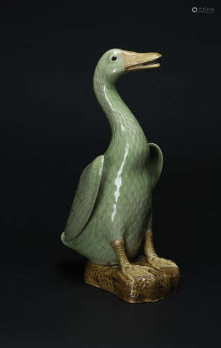 Late Qing / Repulic-A Green Glazed  Porcelain Duck Statues