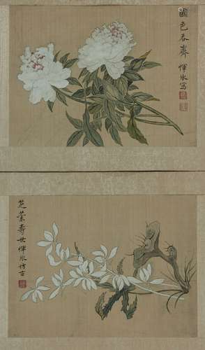 YUN BING (Qing-QIANLONG Chinese Painting )<br>Ink And Color On Silk, 2 Framed painting. Signed