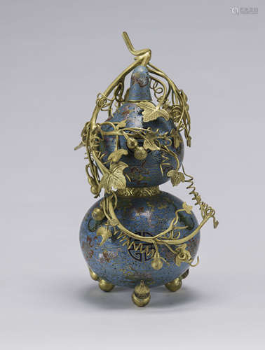 Qing - A Cloisonné Enamel Double Gourd With Stopper