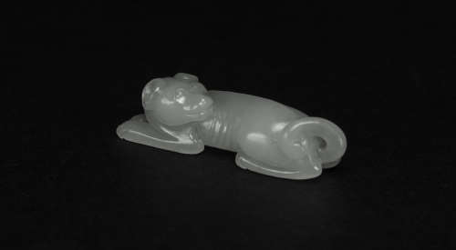 Qing-A Chinese Fine White Jade Carved Dog Toggle