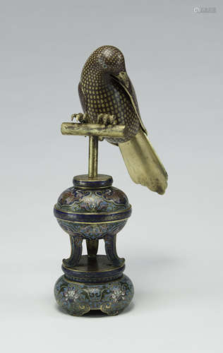 Qing-A Cloisonné Enamel Parrot On Perch