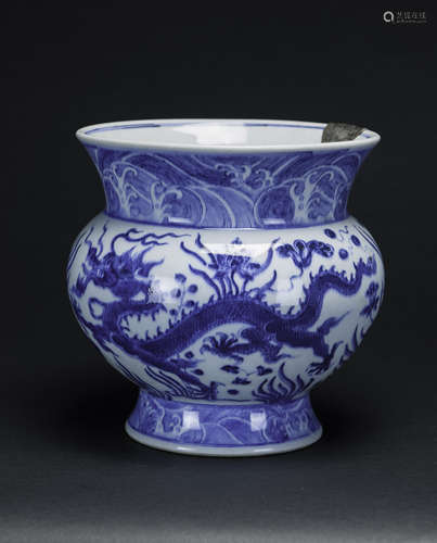 Qing - A Blue And White ‘Dragon And Lotus’ Zhadou