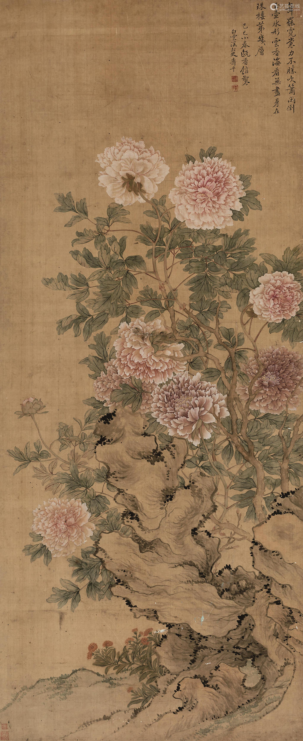 1689年作 牡丹图 镜心 绢本