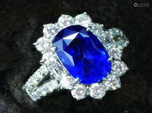 铂金 蓝宝石 钻石 戒指