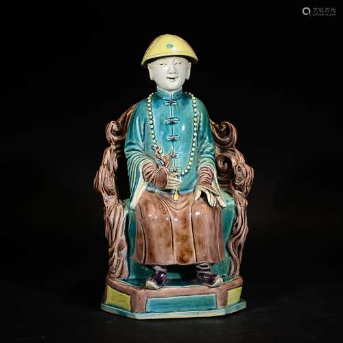 REPUBLIC PERIOD, A SANCAI QIANLONG STEATED FIGURE