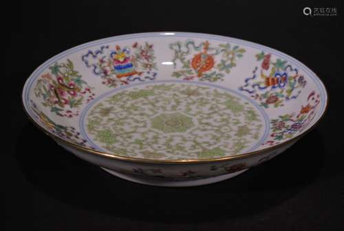 QING D., AN ENAMEL FLORAL DISH