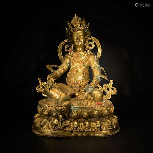 A GLIT BRONZE GREEN TARA FIGURE STATUE