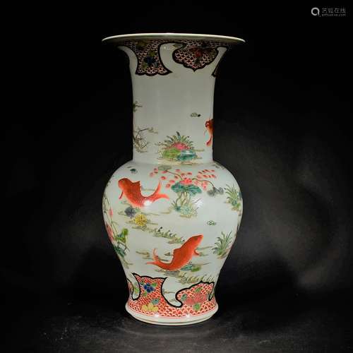 KANGXI MARK, A FAMILLE ROSE FISH VASE