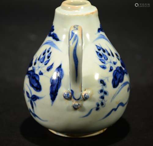 YUAN OR LATER, A BLUE AND WHITE FLORAL POT