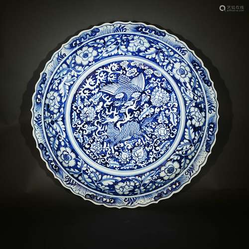 YUAN OR LATER, A BLUE AND WHITE MASSIVE DISH