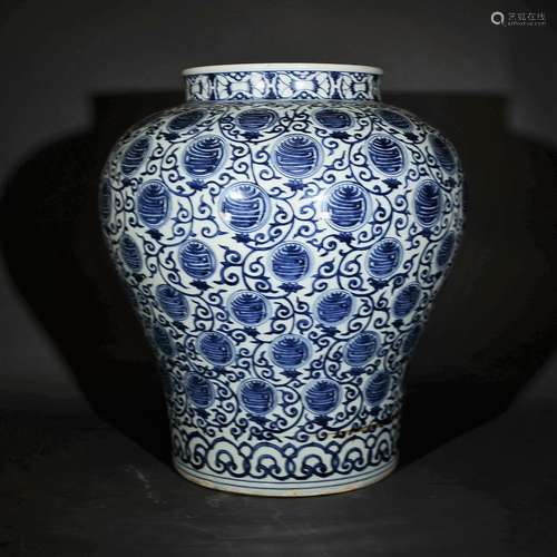 MING OR LATER, A BLUE AND WHITE FLORAL JAR