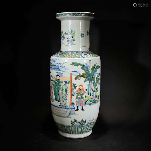 QING D., A BLUE AND WHITE WUCAI FIGURAL VASE