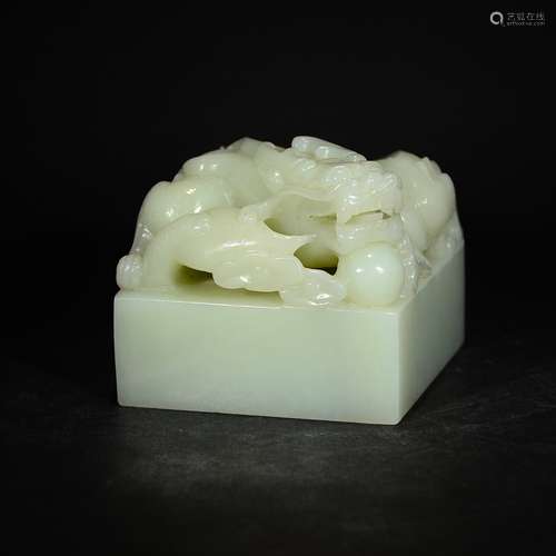 QING D., A CARVED GREY-WHITE JADE 