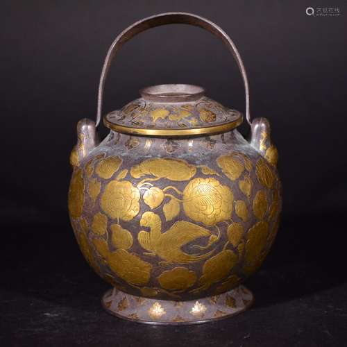 A GILT SILVER POT