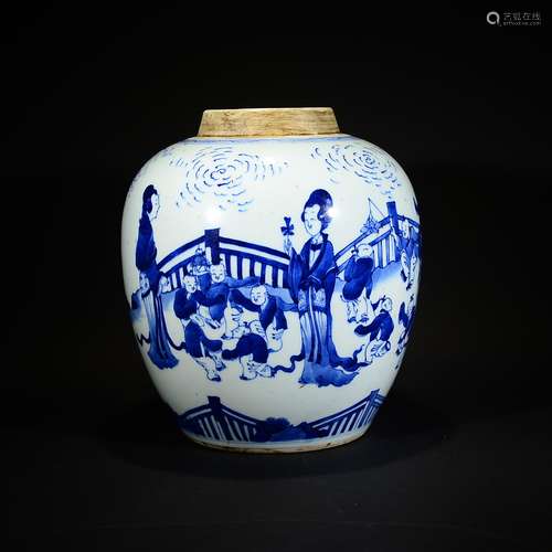 QING D., A BLUE AND WHITE FIGURAL JAR