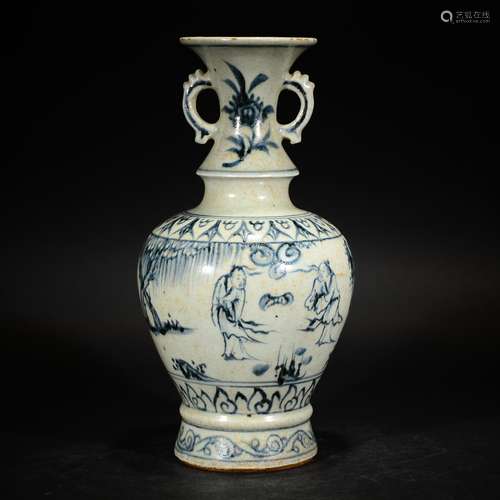 A BLUE AND WHITE FIGURAL VASE