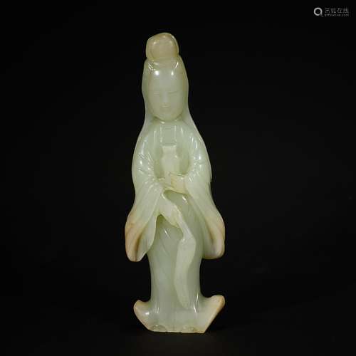 MING D., A WHITE JADE GUANYIN FIGURE STAND