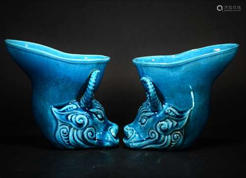 QING D., A PAIR OF TURQOISE GLAZED CUPS