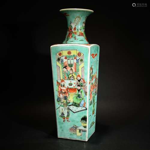 QING D., A WUCAI FIGURAL SQUARE VASE