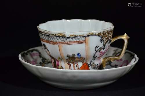 19TH C., A SET OF TWO GILD LANDSCAPE DISH AND CUP