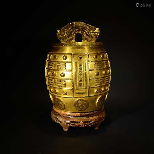 KANGXI MARK, A GILT BRONZE DRAGON BELL