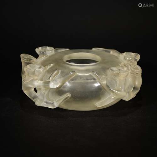 QING D., A GLASSWARE PIERCING CARVING BASIN WITH PLUM BLOSSOM PATTERN