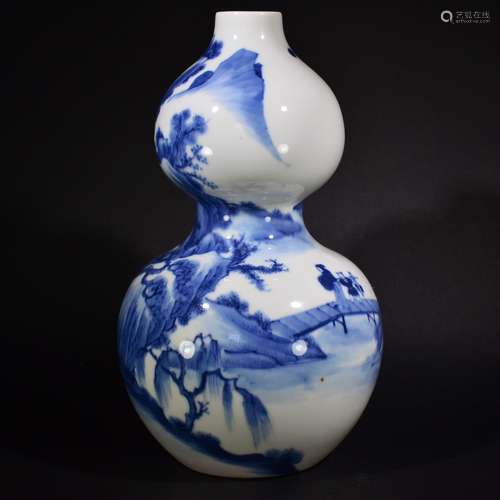 19TH C., A B&W LANDSCAPE CALABASH VASE