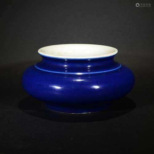 QIANLONG MARK, A BLUE GLAZED WASHER