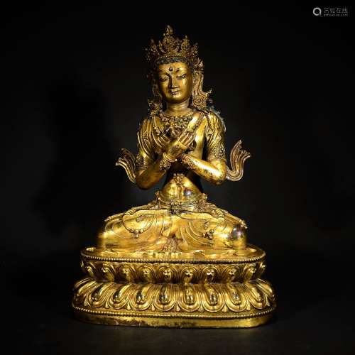QING D., A GLIT JINGANGSHA BUDDHA FIGURE STAND