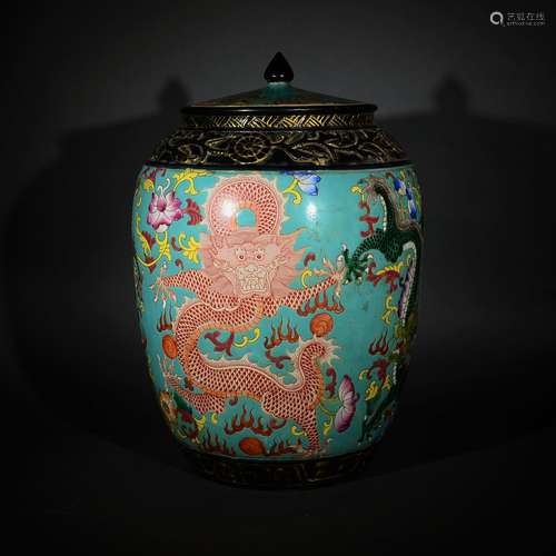 QIANLONG MARK, A FAMILLE ROSE JAR WITH DRAGON PATTERN