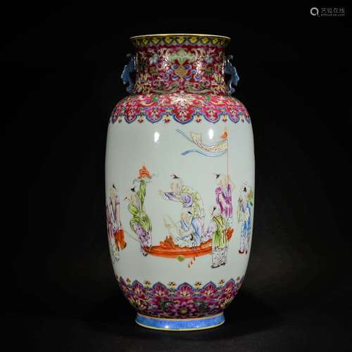 ZHUYETANG MARK, A FAMILLE ROSE FIGURAL VASE